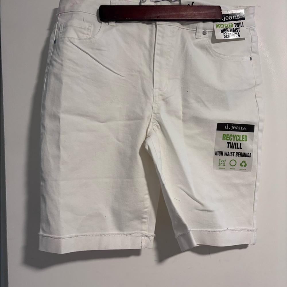 d.jeans Size 12 Women's White Recycled Twill Bermuda Shorts High Waist Stretch